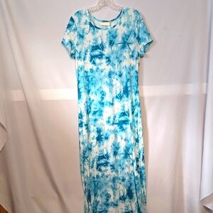 Bobby Brooks, Maxi dress, Long, Tie dye print, Turquoise, White, Cap Sleeve